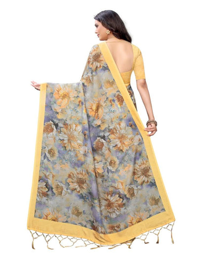 Yellow Printed Silk Saree