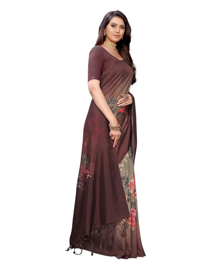 Brown Printed Silk Saree