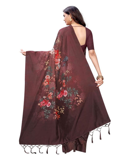 Brown Printed Silk Saree