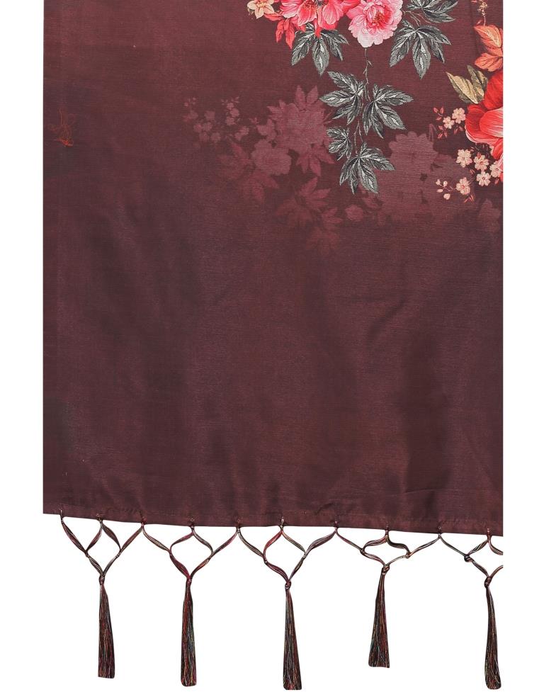 Brown Printed Silk Saree