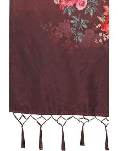 Brown Printed Silk Saree