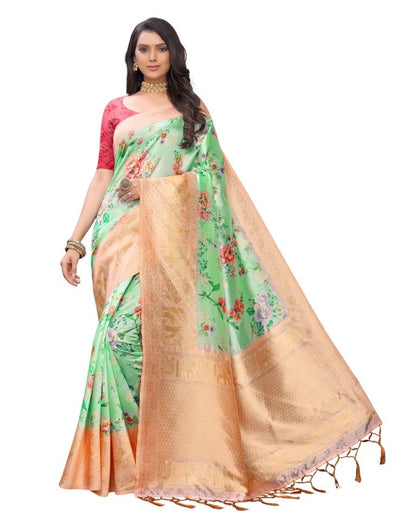 Green Coloured Poly Silk Jacquard Partywear saree | Leemboodi