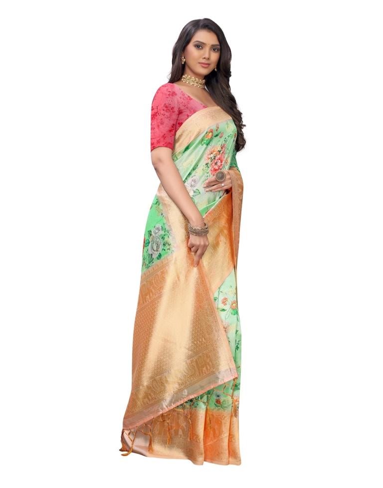 Green Coloured Poly Silk Jacquard Partywear saree | Leemboodi