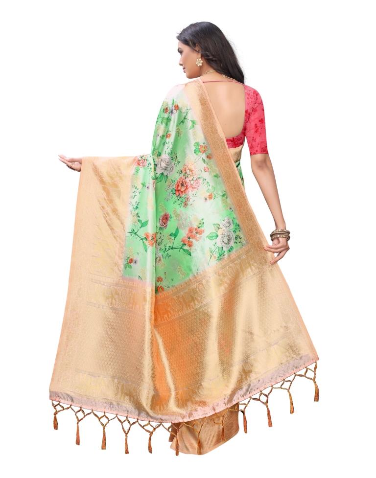 Green Coloured Poly Silk Jacquard Partywear saree | Leemboodi