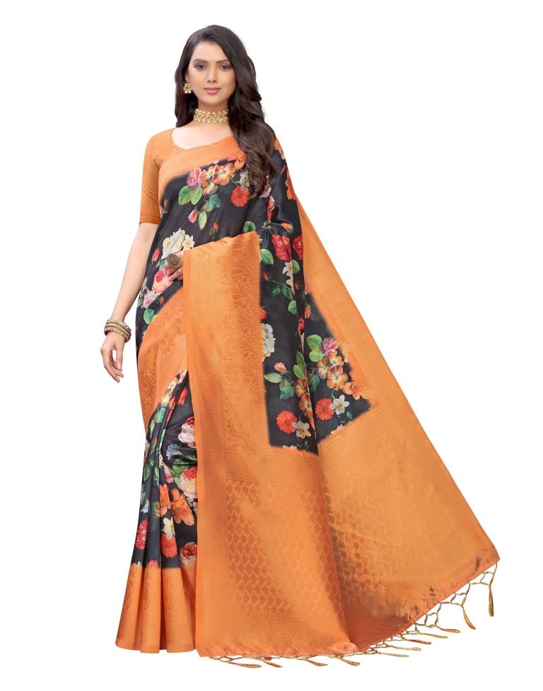 Black Printed Silk Saree | Leemboodi