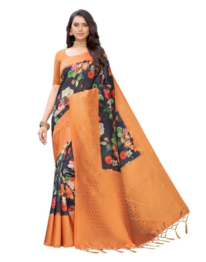 Black Printed Silk Saree | Leemboodi