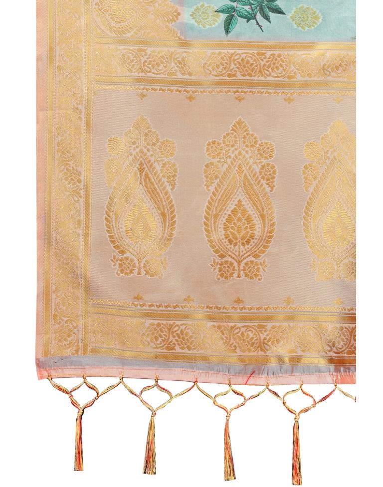 Sky Blue Coloured Poly Silk Digital Printed Jacquard Partywear saree | Leemboodi