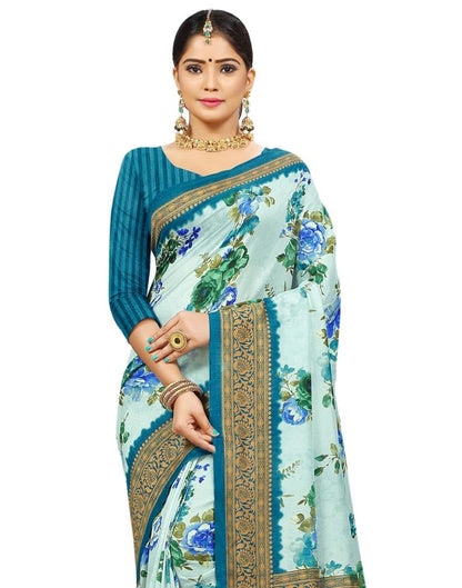 Sky Blue Printed Silk Saree