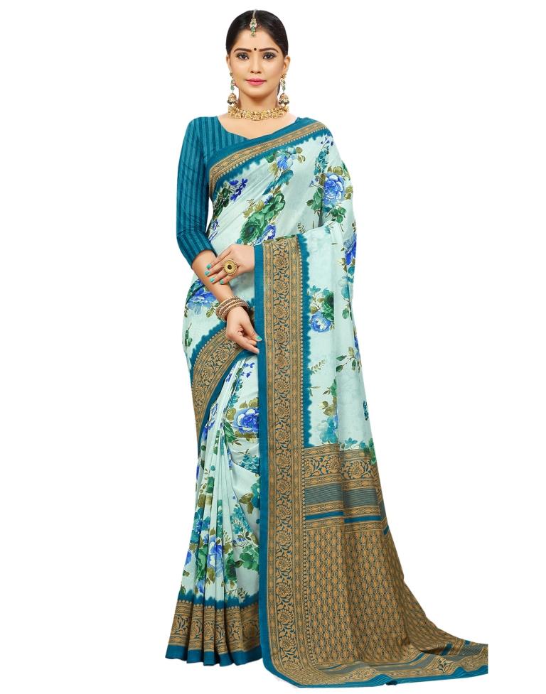 Sky Blue Printed Silk Saree