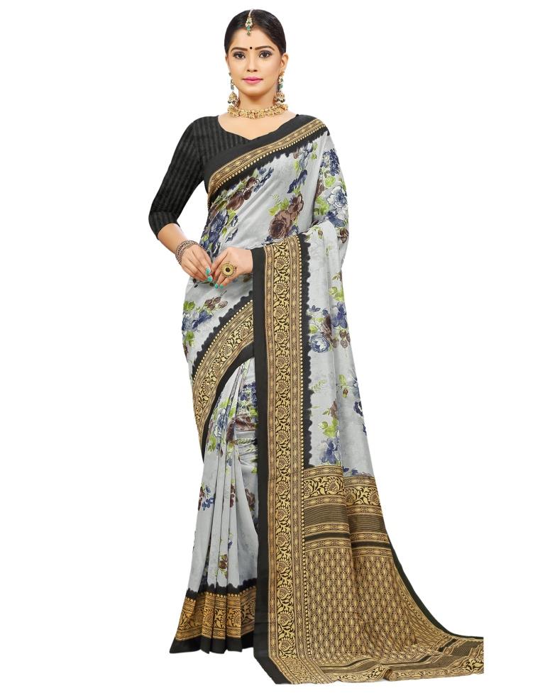Grey Coloured Poly Silk Printed Casual saree | Leemboodi
