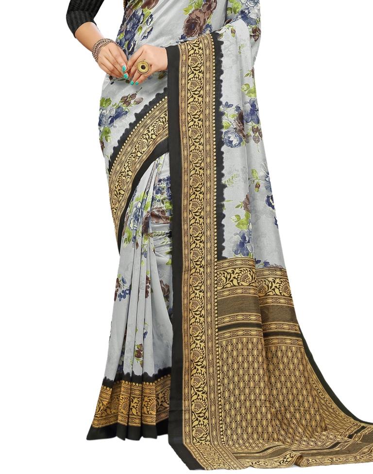 Grey Coloured Poly Silk Printed Casual saree | Leemboodi