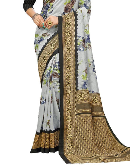 Grey Coloured Poly Silk Printed Casual saree | Leemboodi