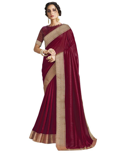 Maroon Coloured Poly Silk Jacquard Partywear saree | Leemboodi