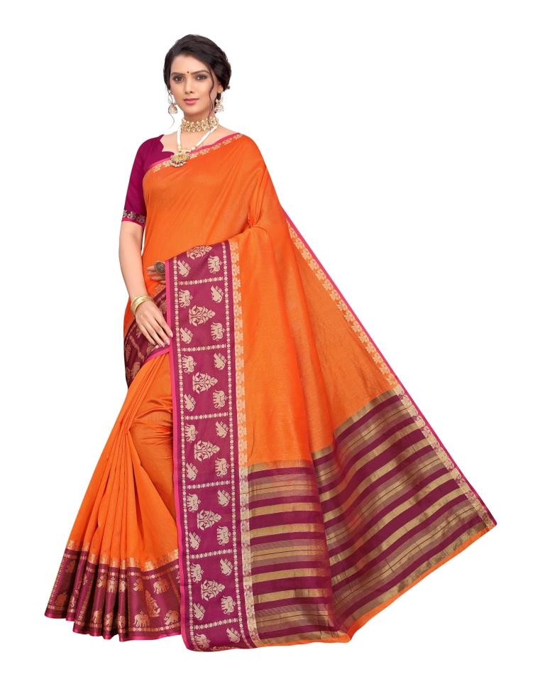 Orange Coloured Poly Silk Jacquard Partywear saree | Leemboodi