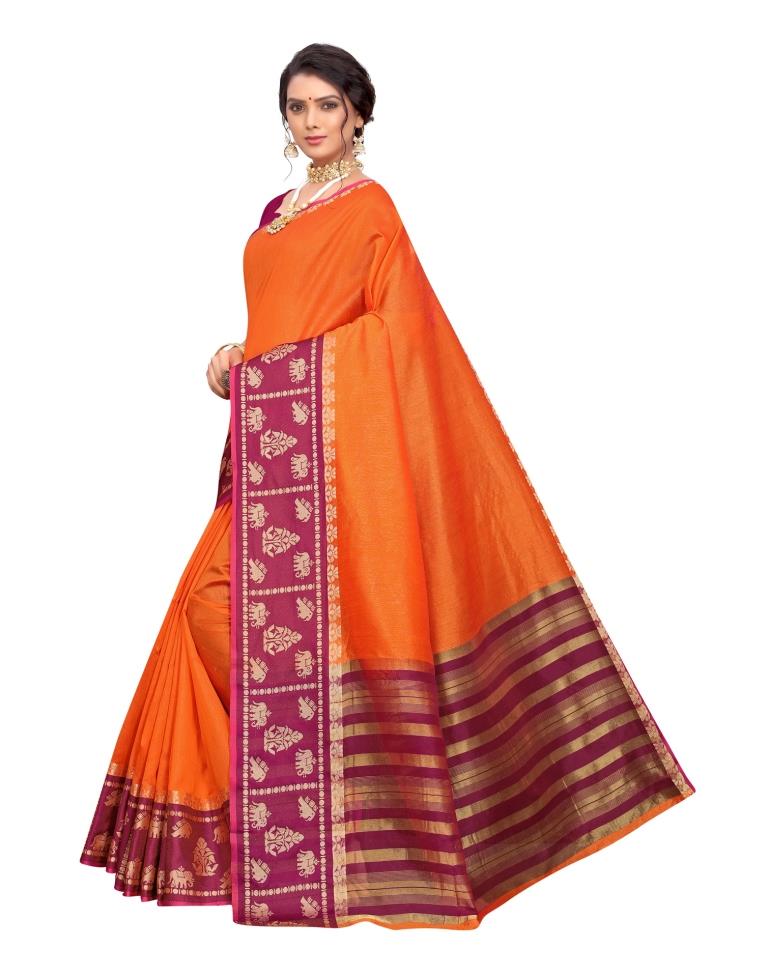 Orange Coloured Poly Silk Jacquard Partywear saree | Leemboodi