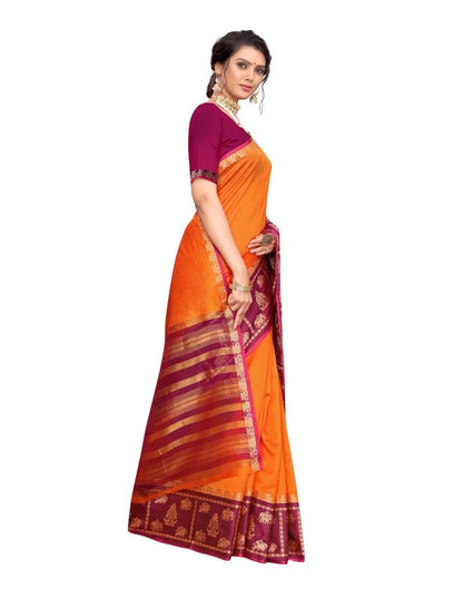 Orange Coloured Poly Silk Jacquard Partywear saree | Leemboodi