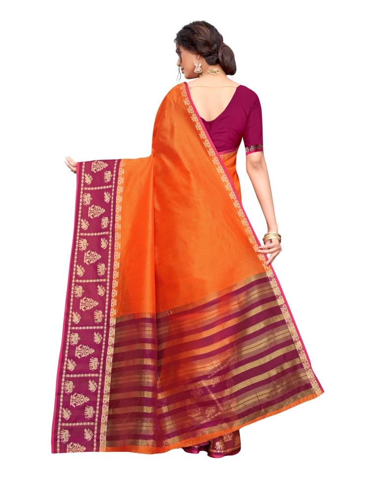 Orange Coloured Poly Silk Jacquard Partywear saree | Leemboodi
