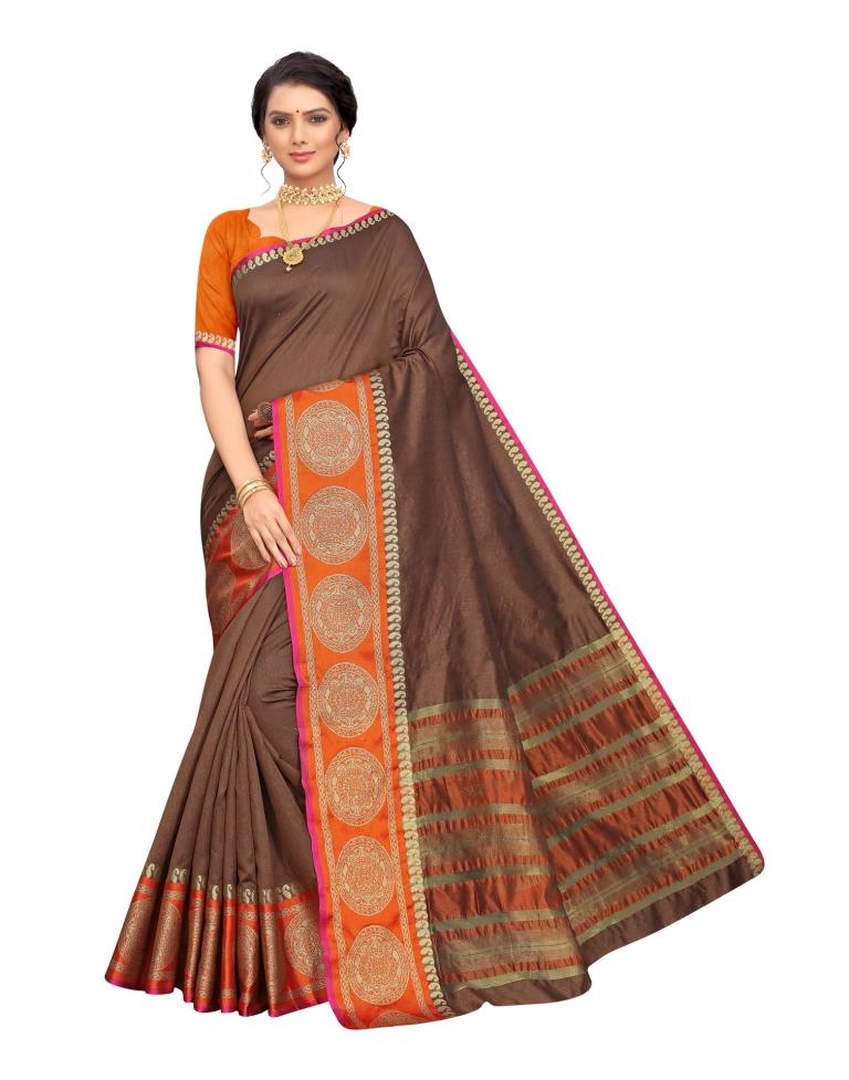 Brown Coloured Poly Silk Jacquard Partywear saree | Leemboodi