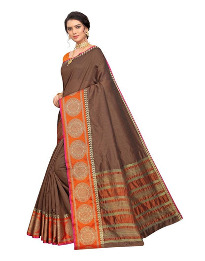 Brown Coloured Poly Silk Jacquard Partywear saree | Leemboodi