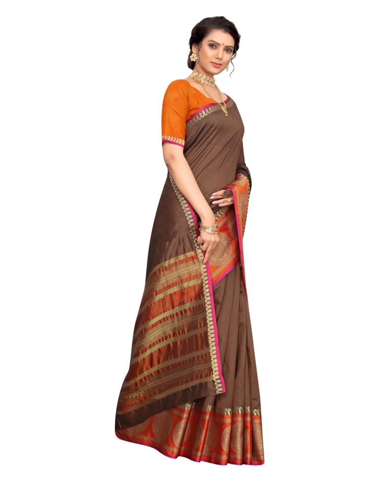 Brown Coloured Poly Silk Jacquard Partywear saree | Leemboodi