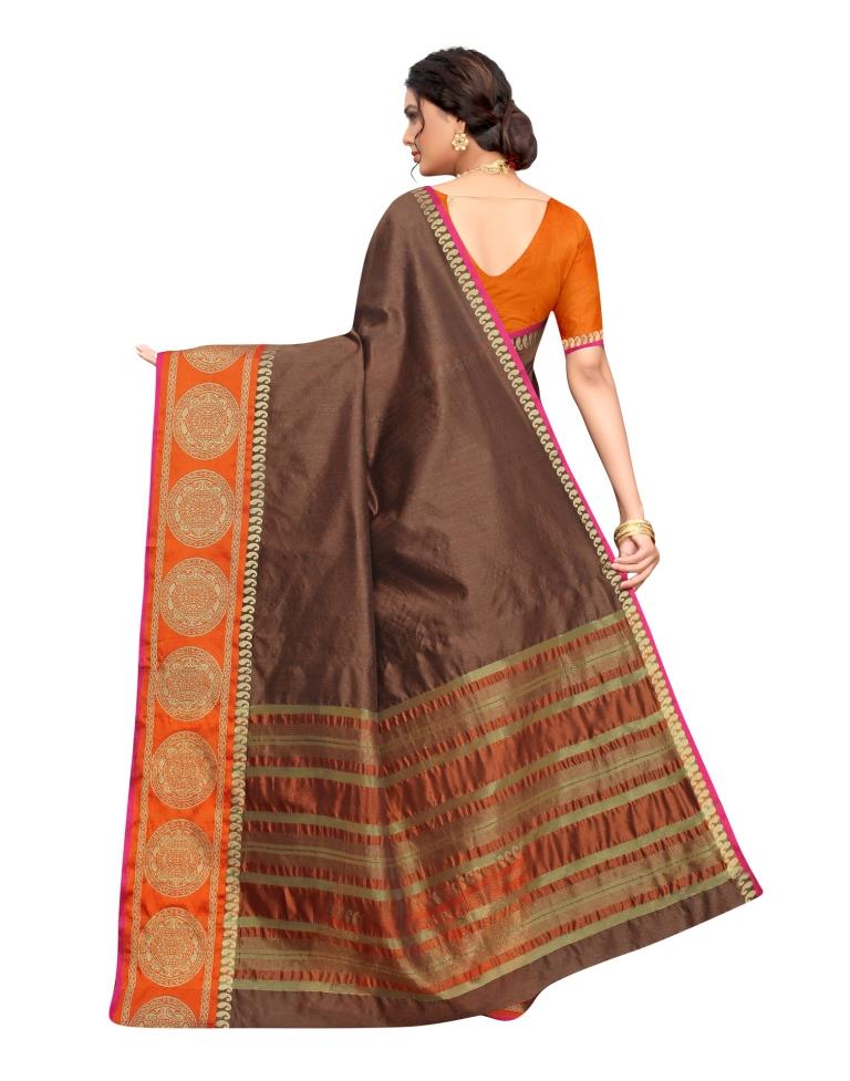 Brown Coloured Poly Silk Jacquard Partywear saree | Leemboodi
