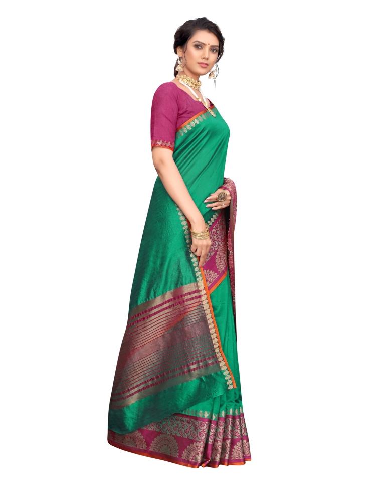 Green Coloured Poly Silk Jacquard Partywear saree | Leemboodi