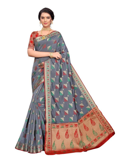 Grey Coloured Poly Silk Jacquard Partywear saree | Leemboodi