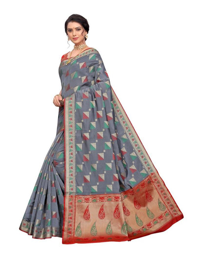 Grey Coloured Poly Silk Jacquard Partywear saree | Leemboodi