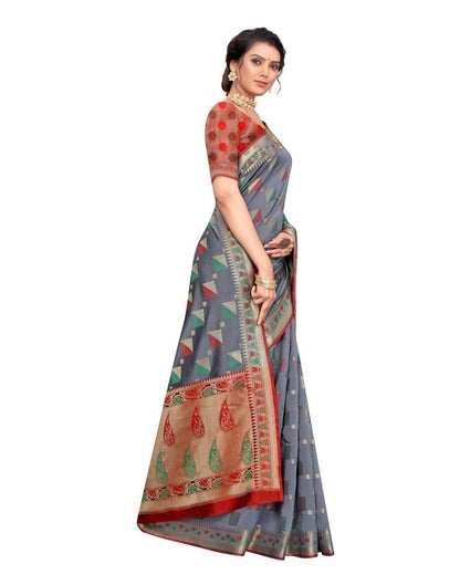 Grey Coloured Poly Silk Jacquard Partywear saree | Leemboodi