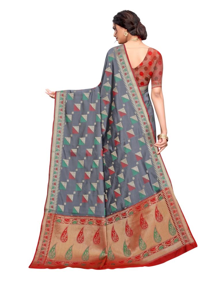 Grey Coloured Poly Silk Jacquard Partywear saree | Leemboodi