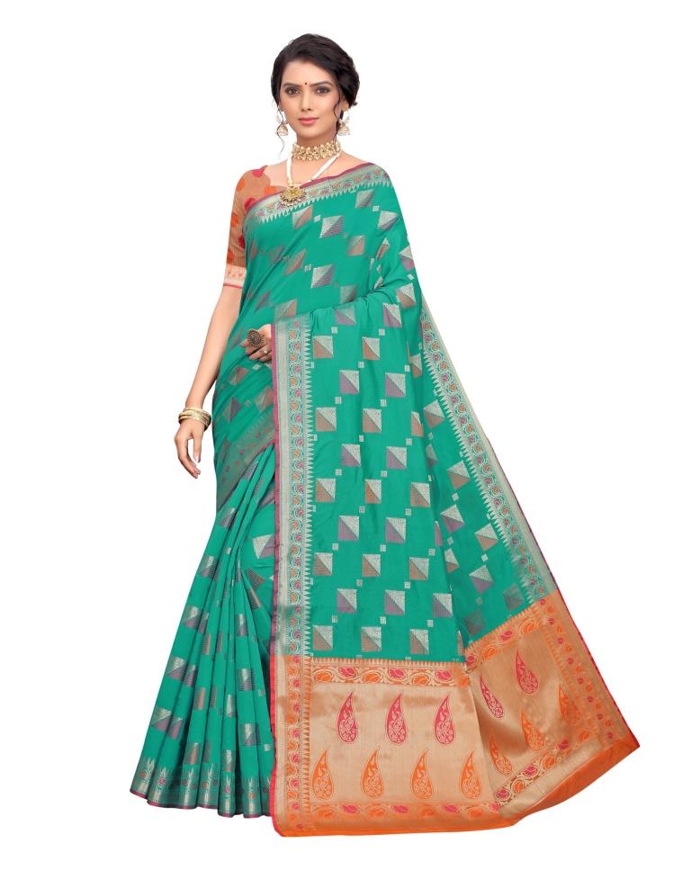 Teal Green Silk Saree | Leemboodi