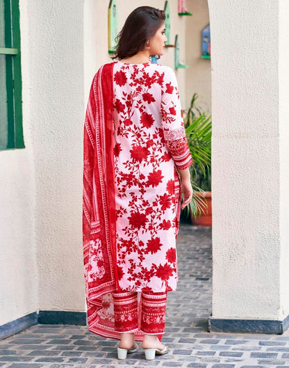 Red Cotton Printed Straight Kurta Set