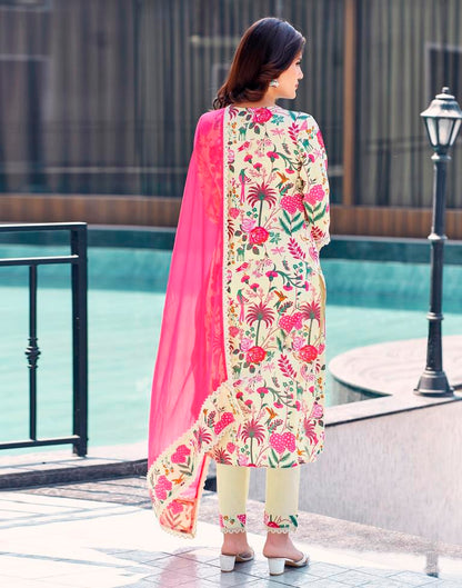 Pink Cotton Printed Straight Kurta Set