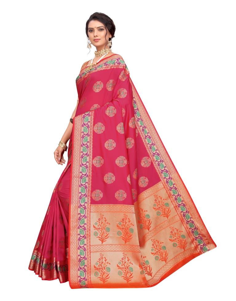 Pink Coloured Poly Silk Jacquard Partywear saree | Leemboodi
