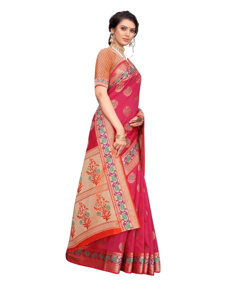 Pink Coloured Poly Silk Jacquard Partywear saree | Leemboodi