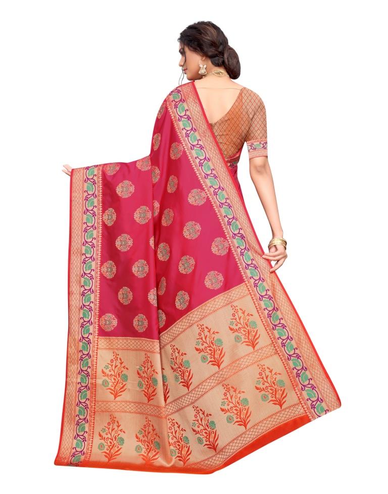 Pink Coloured Poly Silk Jacquard Partywear saree | Leemboodi