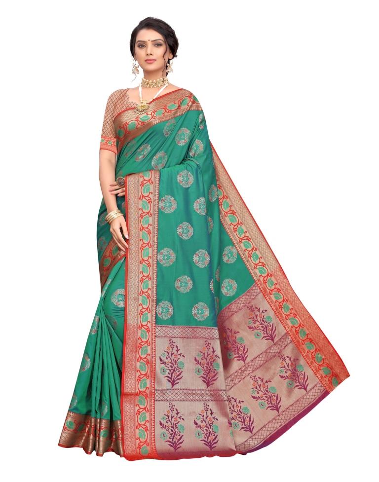 Teal Green Coloured Poly Silk Jacquard Partywear saree | Leemboodi