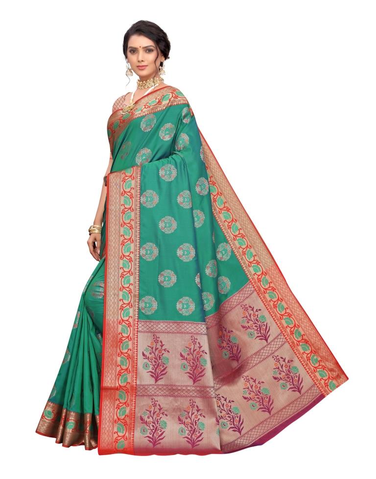 Teal Green Coloured Poly Silk Jacquard Partywear saree | Leemboodi