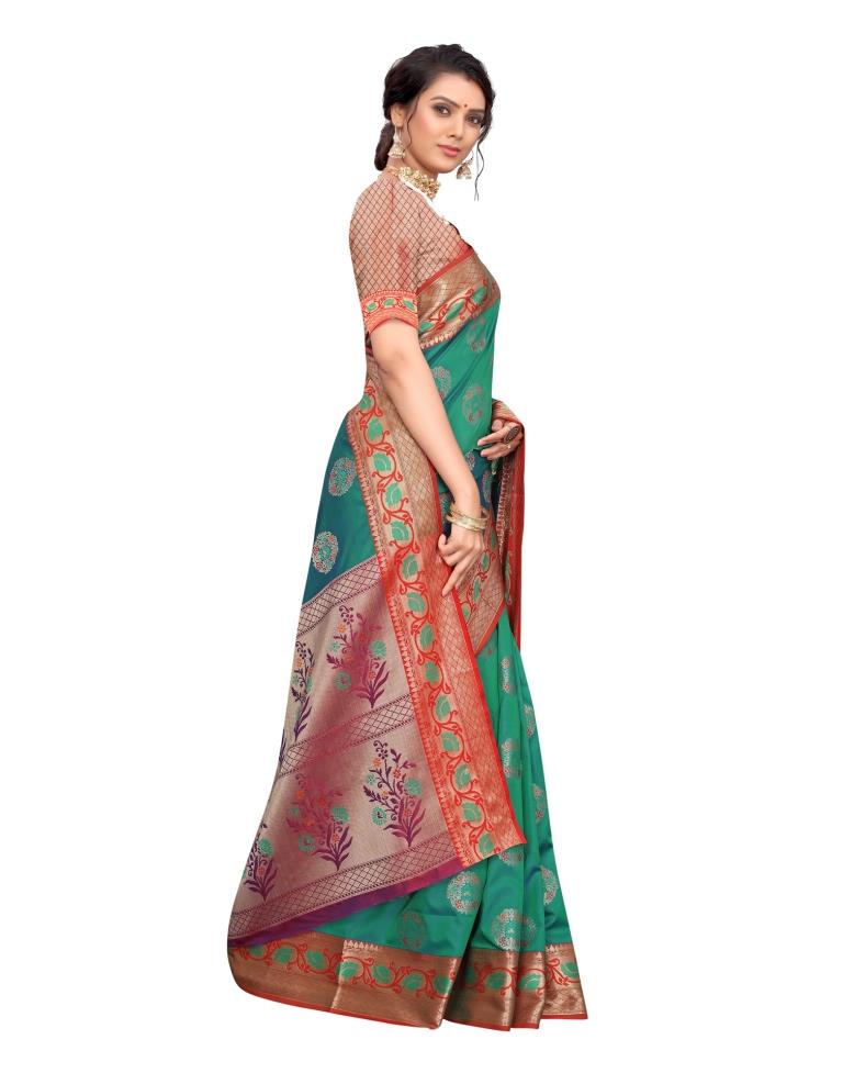 Teal Green Coloured Poly Silk Jacquard Partywear saree | Leemboodi