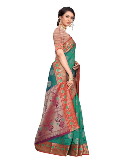 Teal Green Coloured Poly Silk Jacquard Partywear saree | Leemboodi