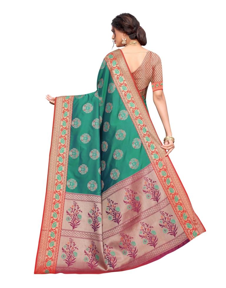 Teal Green Coloured Poly Silk Jacquard Partywear saree | Leemboodi