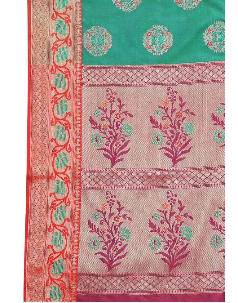 Teal Green Coloured Poly Silk Jacquard Partywear saree | Leemboodi