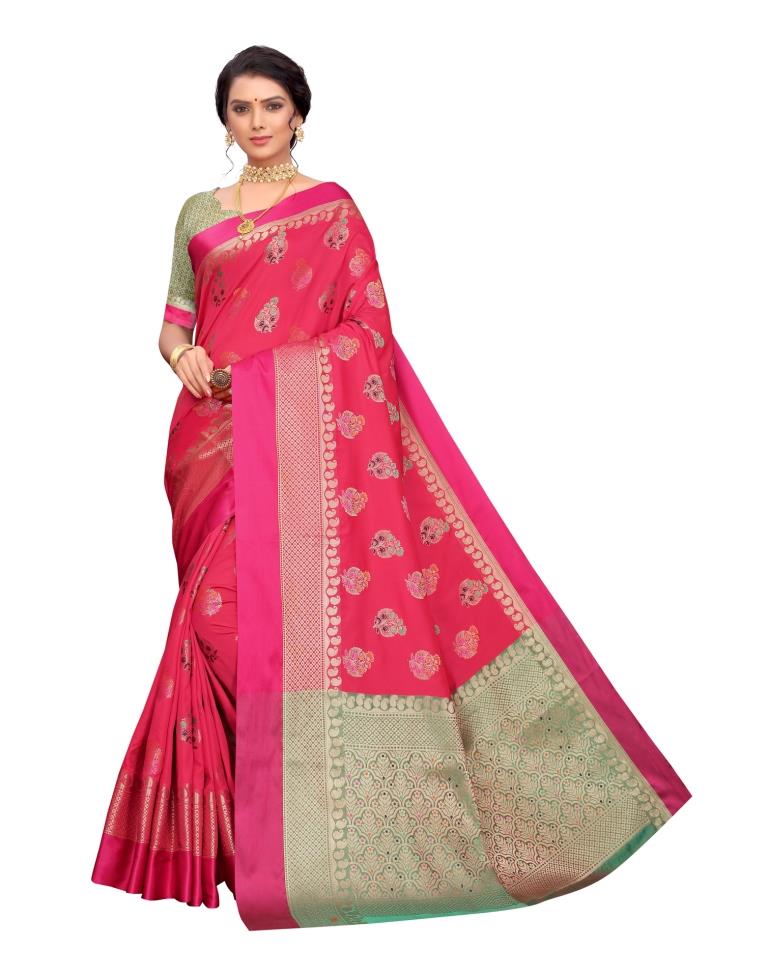 Pink Coloured Poly Silk Jacquard Partywear saree | Leemboodi