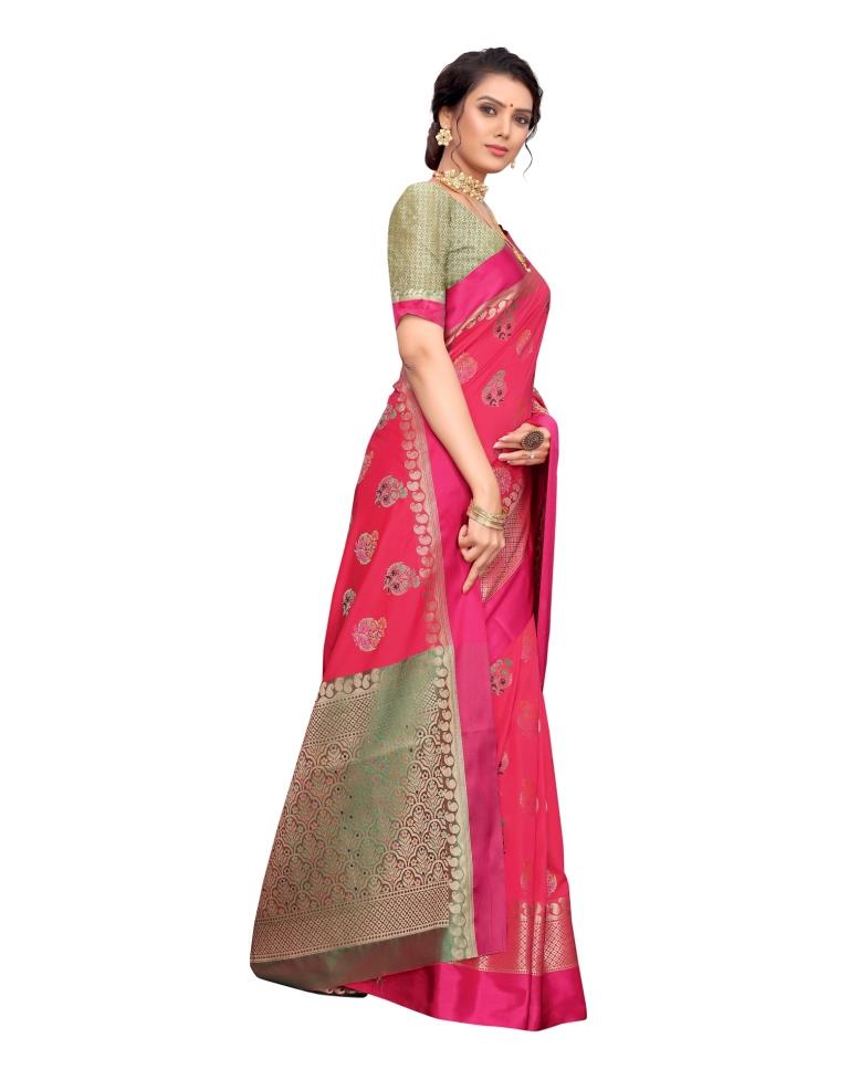 Pink Coloured Poly Silk Jacquard Partywear saree | Leemboodi