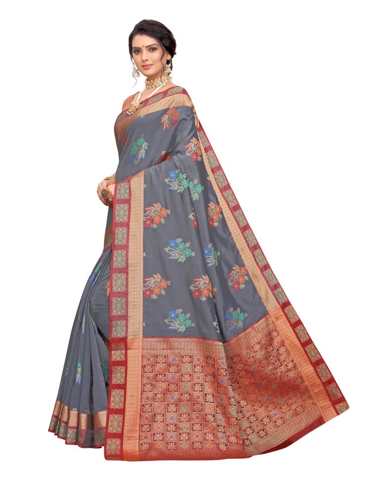 Grey Coloured Poly Silk Jacquard Partywear saree | Leemboodi