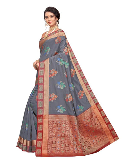 Grey Coloured Poly Silk Jacquard Partywear saree | Leemboodi