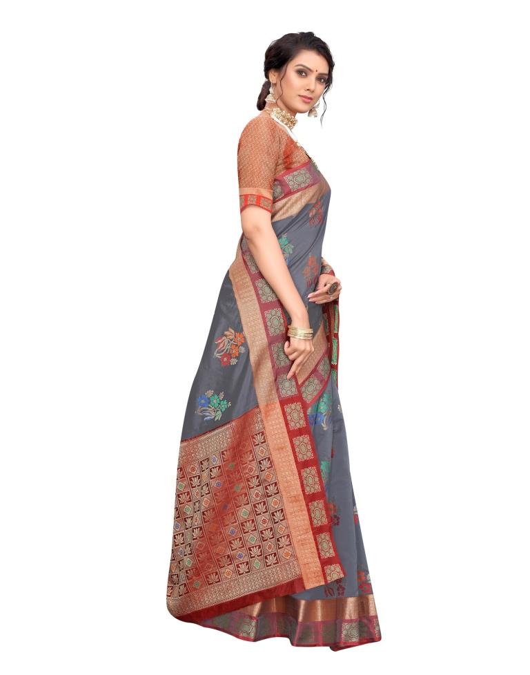 Grey Coloured Poly Silk Jacquard Partywear saree | Leemboodi