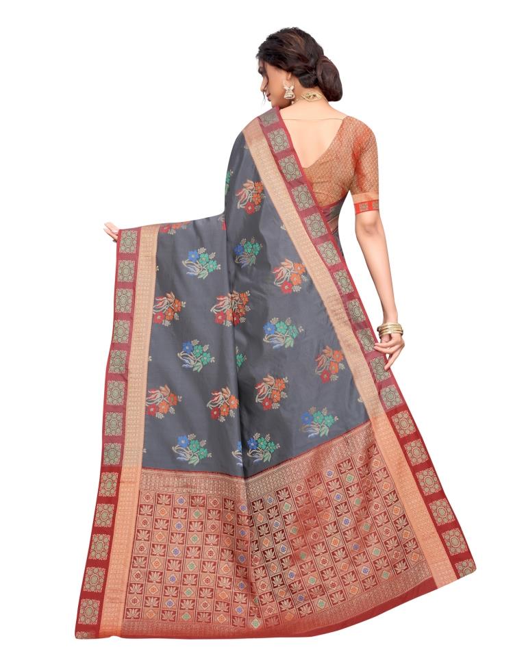 Grey Coloured Poly Silk Jacquard Partywear saree | Leemboodi