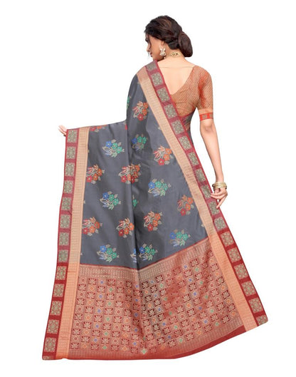 Grey Coloured Poly Silk Jacquard Partywear saree | Leemboodi