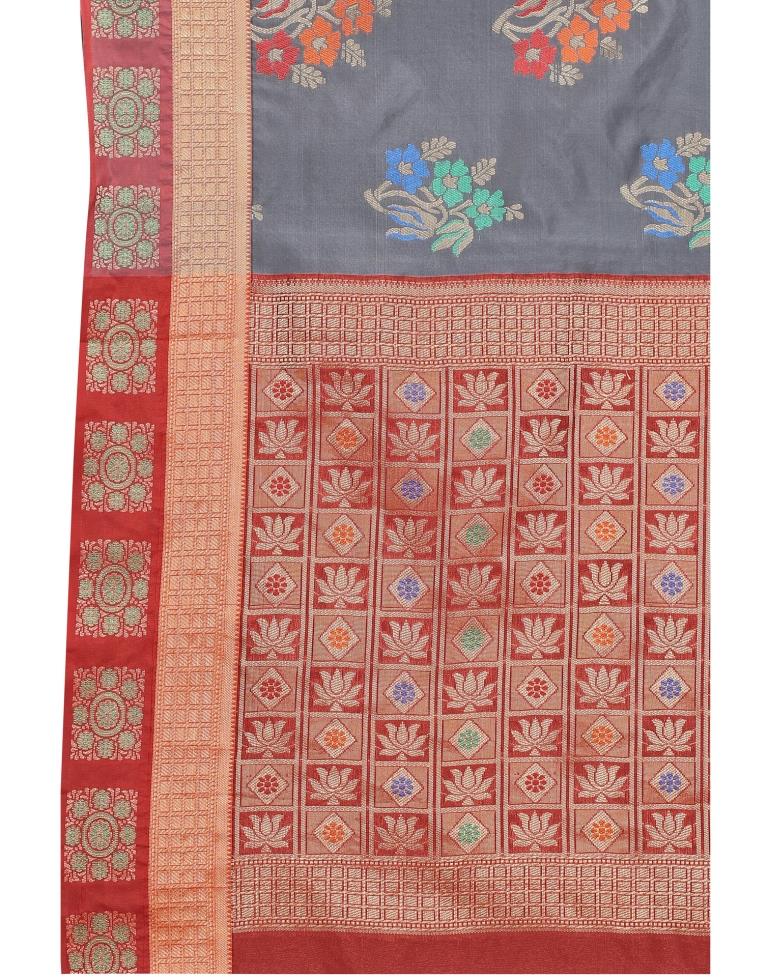 Grey Coloured Poly Silk Jacquard Partywear saree | Leemboodi